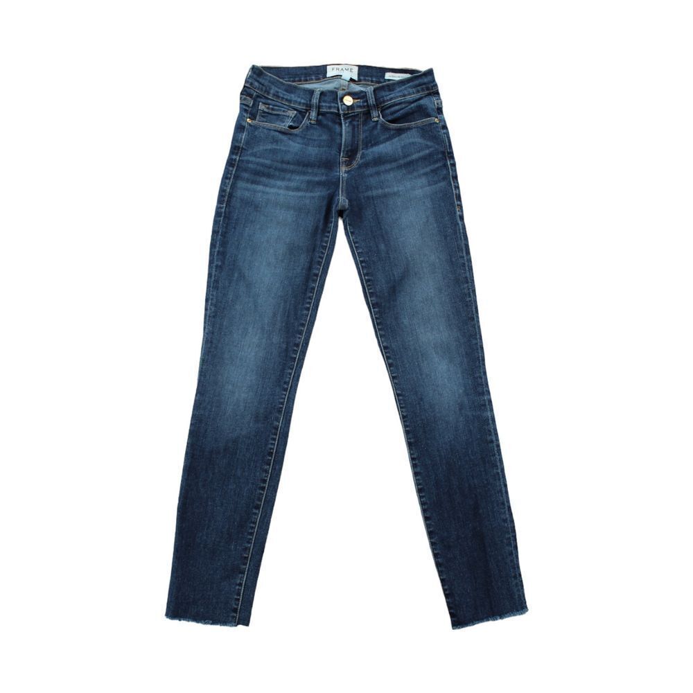 FRAME Le Skinny de Jeanne Women's Jeans Size 26 Blue Frayed Raw Hem Skinny Denim